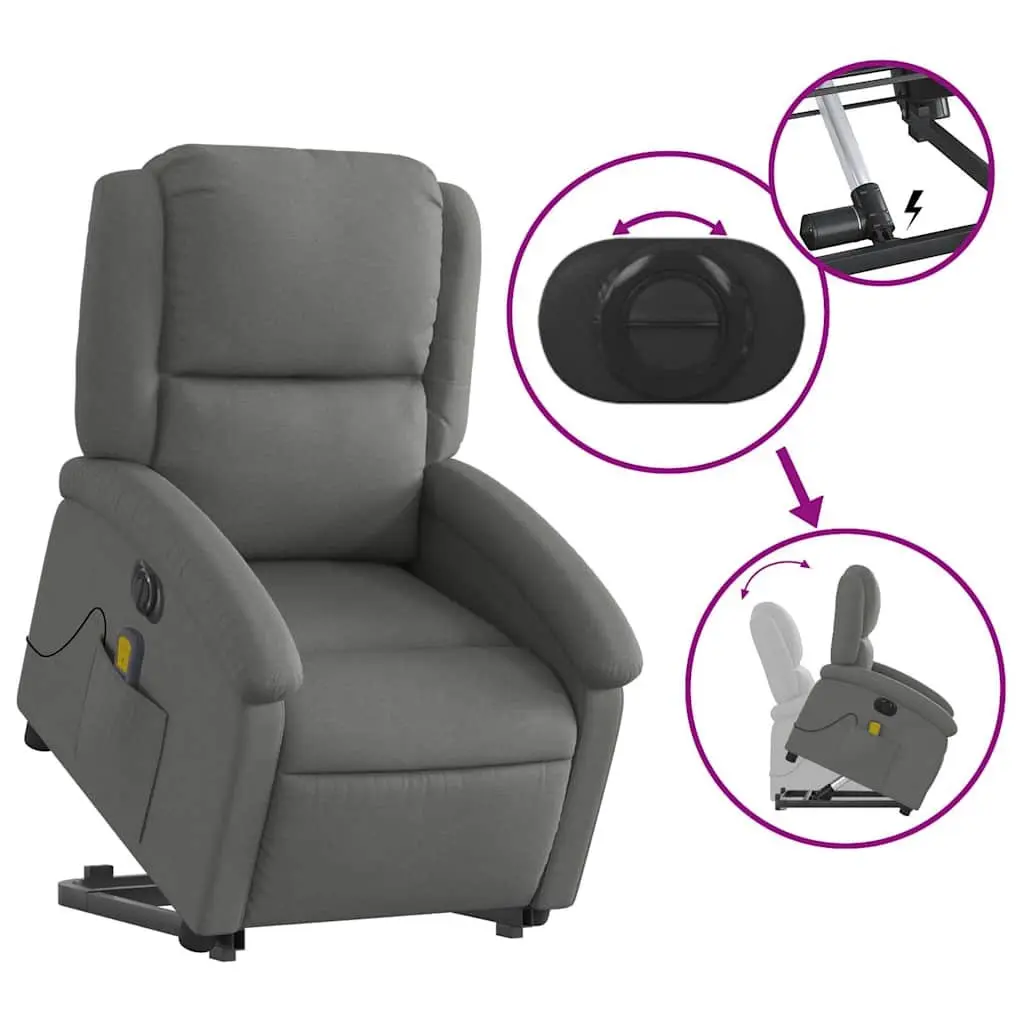 Electric Massage Chair Fabric Grey Stand Up Recliner with Power Lift and 6 Massage Points