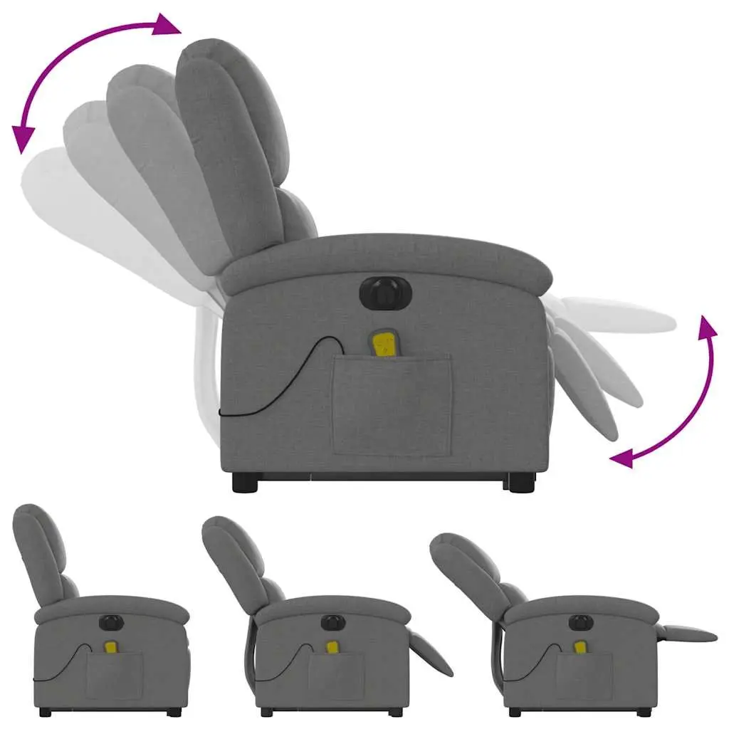 Electric Massage Chair Fabric Grey Stand Up Recliner with Power Lift and 6 Massage Points