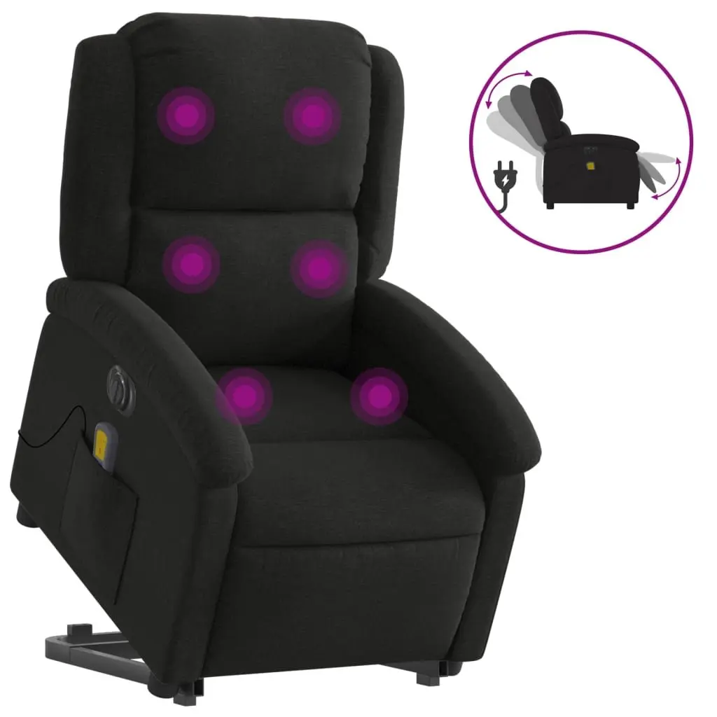 Electric Massage Recliner Chair Fabric Black Power Lift Electric Recline