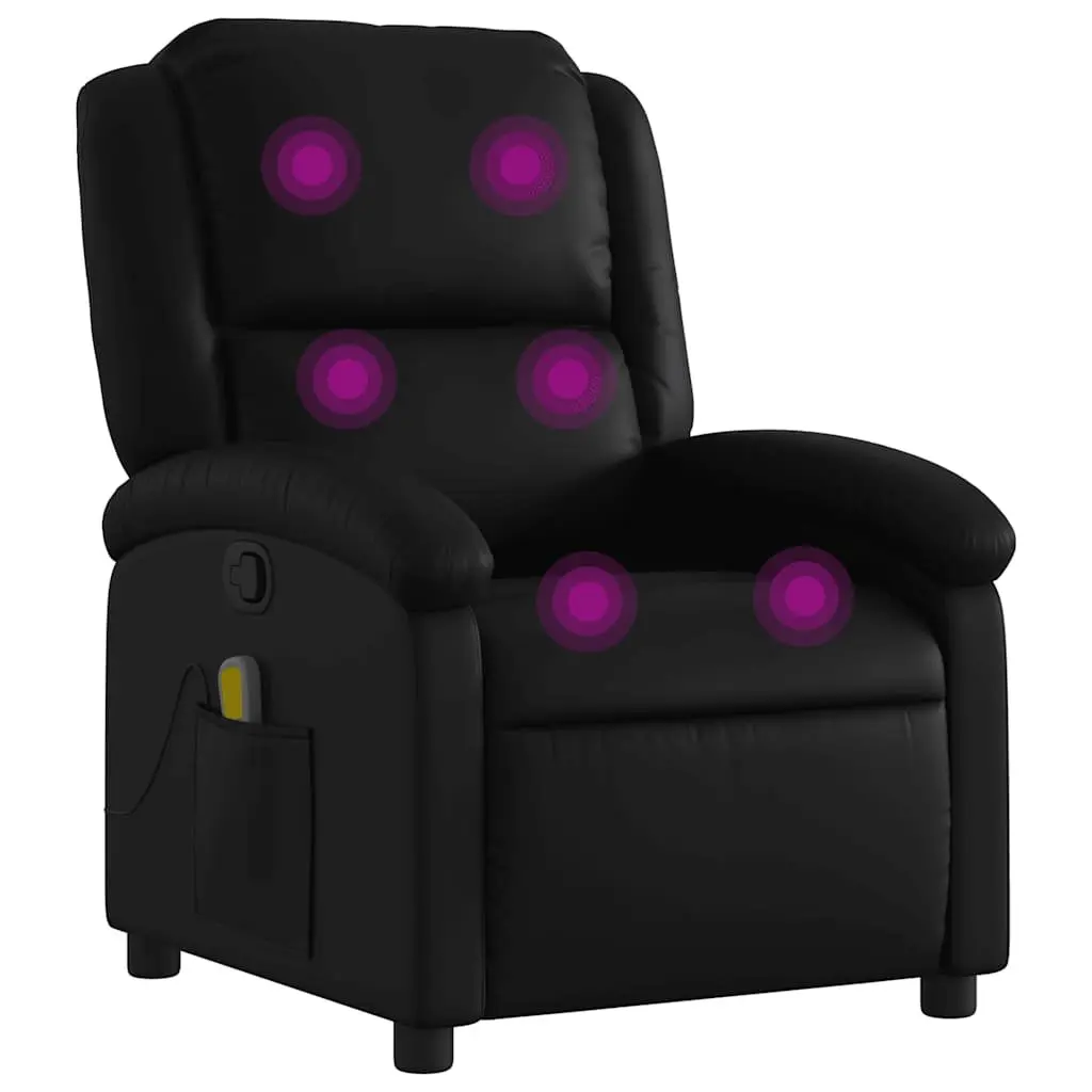 Reclining Massage Chair Manual Faux Leather Adjustable Backrest 135 Degree Black with 6 Vibration Points