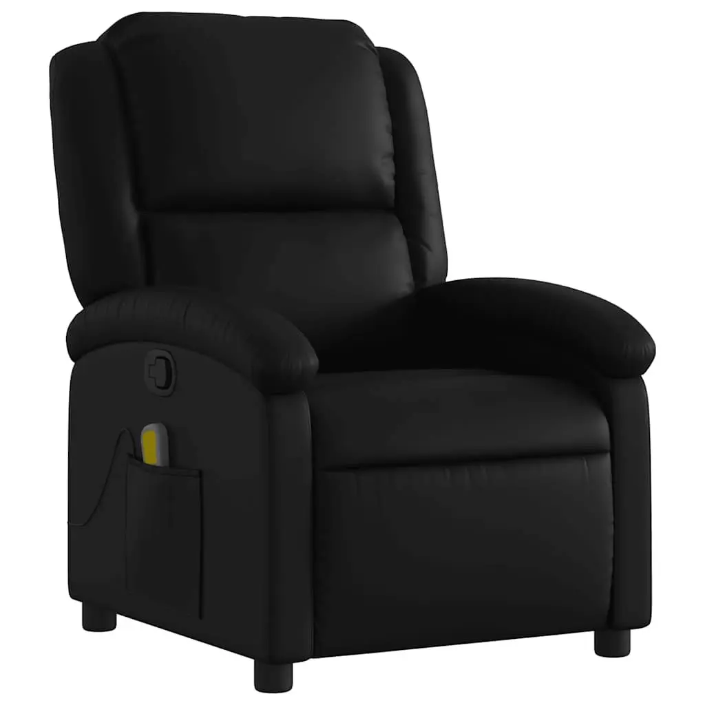Reclining Massage Chair Manual Faux Leather Adjustable Backrest 135 Degree Black with 6 Vibration Points
