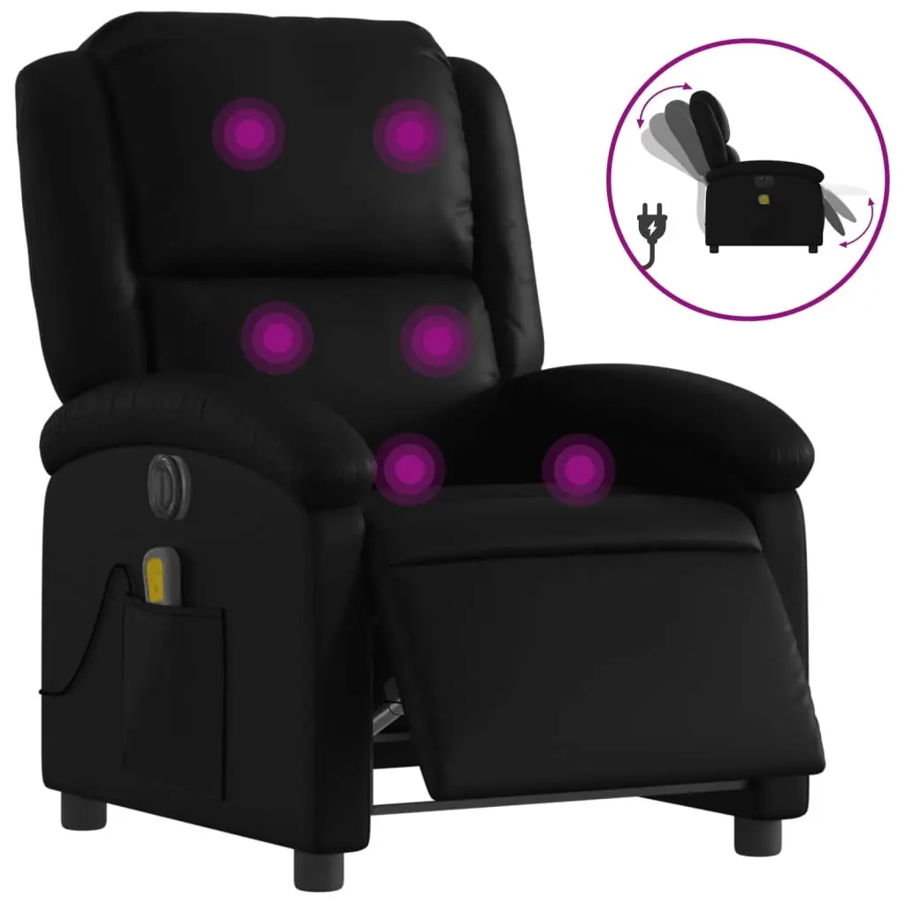 Electric Recliner Chair Faux Leather Black 135 Degrees Vibration Massage Automatic Function
