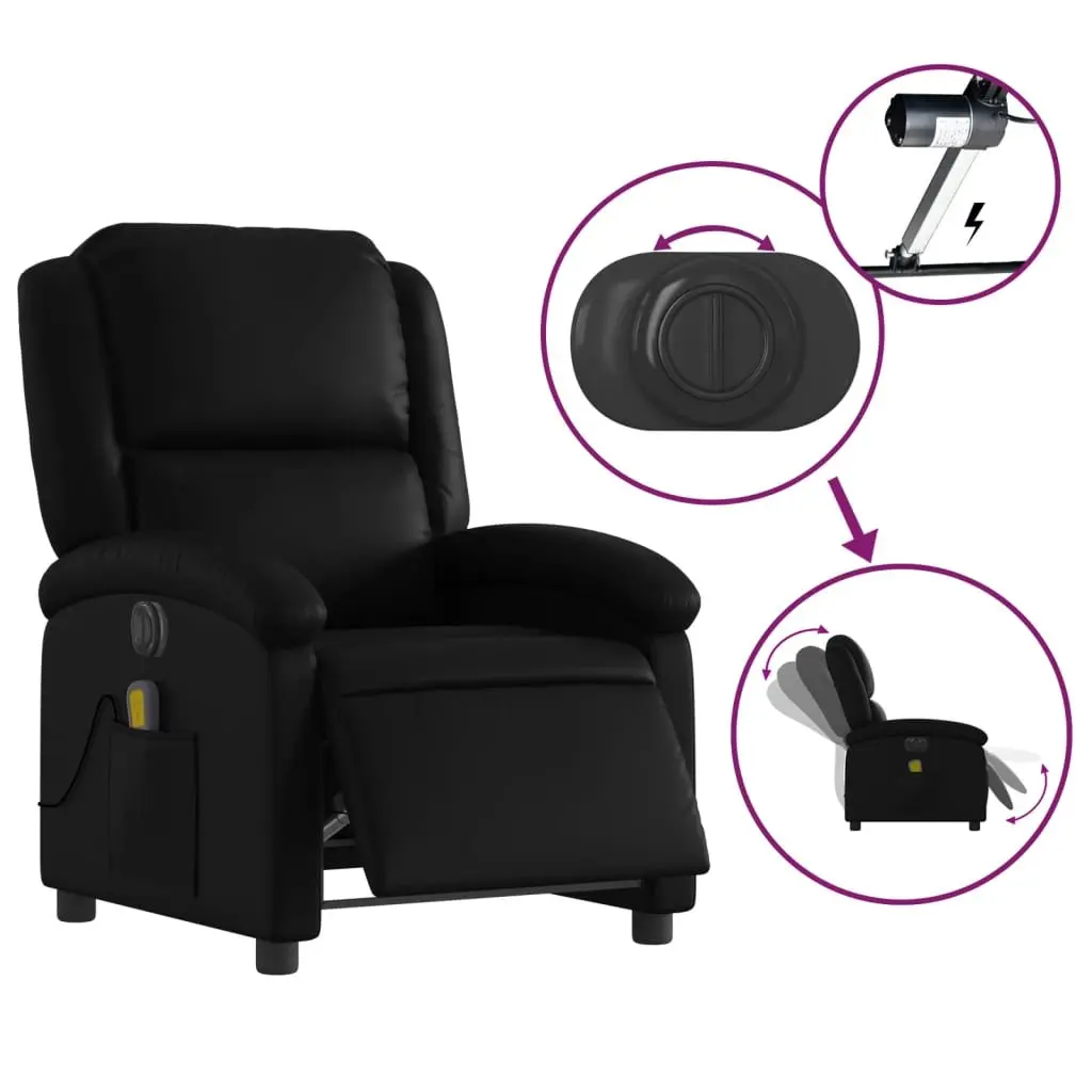 Electric Recliner Chair Faux Leather Black 135 Degrees Vibration Massage Automatic Function