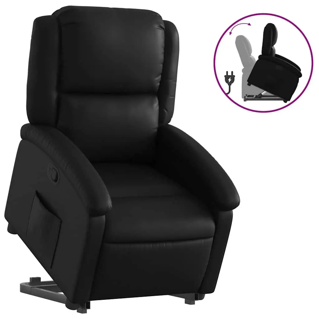 Recliner Chair Faux Leather Electric Power Lift Black Manual Reclining Armchair for Elderly