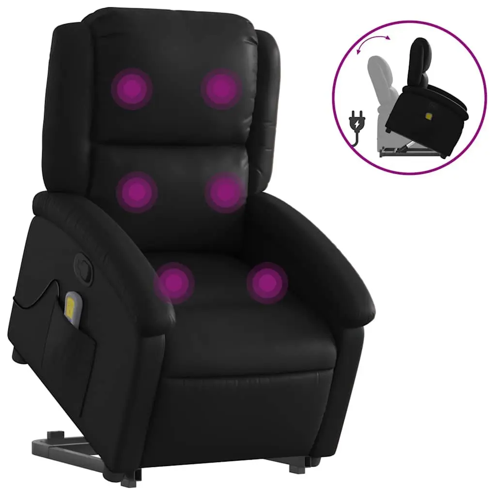 Electric Massage Recliner Chair Faux Leather Black Power Lift 135 Degrees