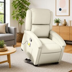 Practical Use of Cream Faux Leather Electric Massage Recliner