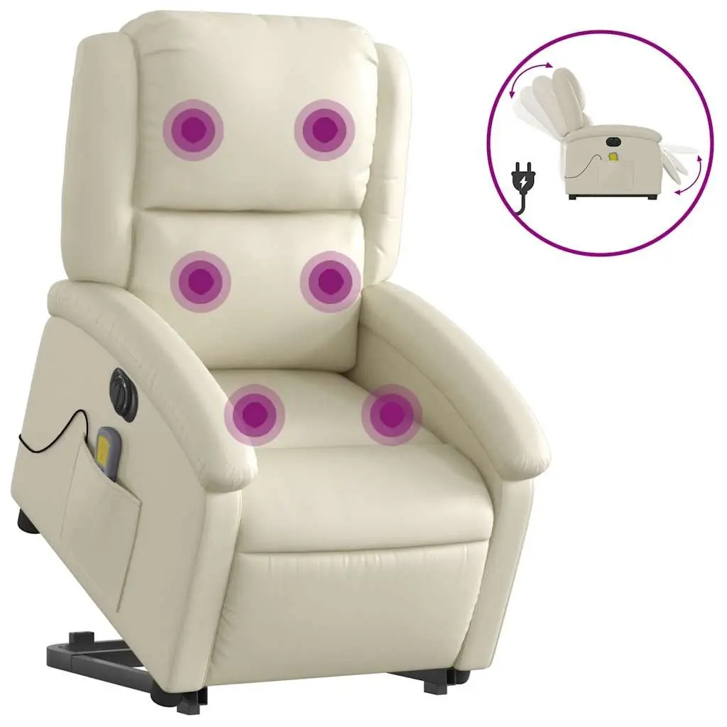 Electric Massage Recliner Chair Faux Leather Cream Power Lift Adjustable Backrest and Footrest