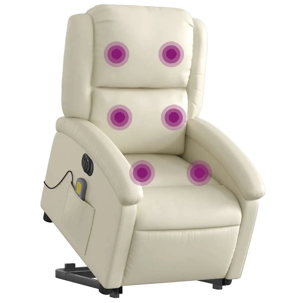 Electric Massage Recliner Chair Faux Leather Cream Power Lift Adjustable Backrest and Footrest