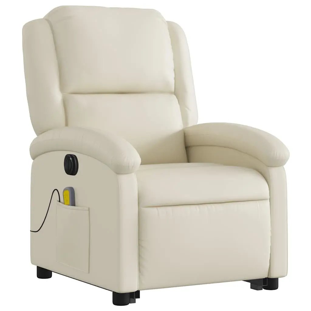 Electric Massage Recliner Chair Faux Leather Cream Power Lift Adjustable Backrest and Footrest