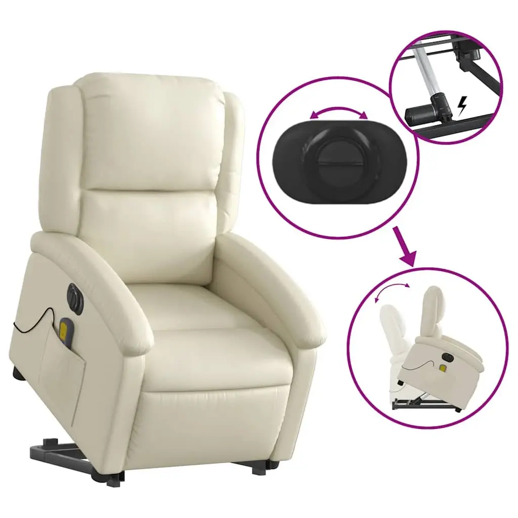 Electric Massage Recliner Chair Faux Leather Cream Power Lift Adjustable Backrest and Footrest