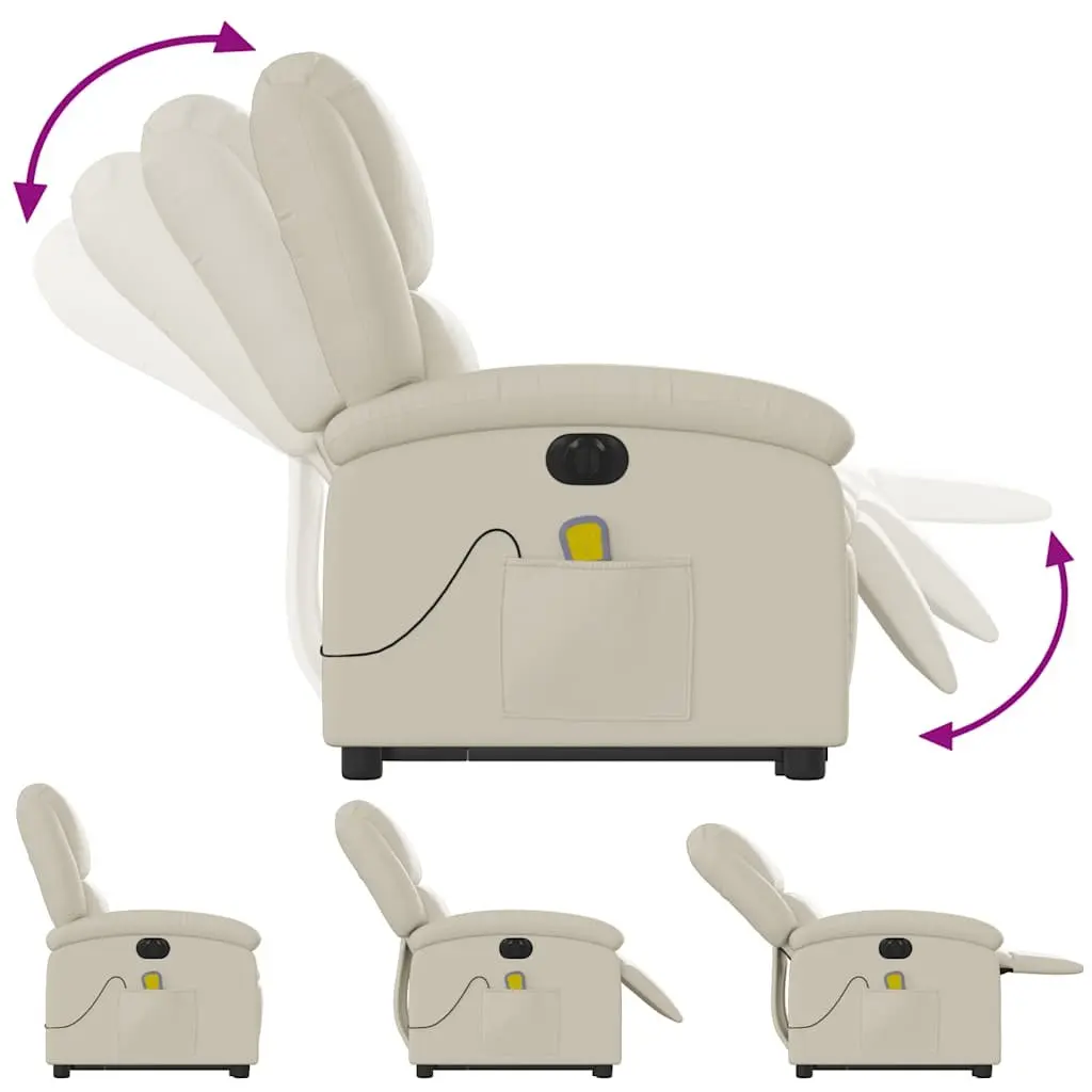 Electric Massage Recliner Chair Faux Leather Cream Power Lift Adjustable Backrest and Footrest