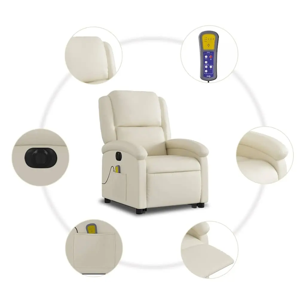 Electric Massage Recliner Chair Faux Leather Cream Power Lift Adjustable Backrest and Footrest