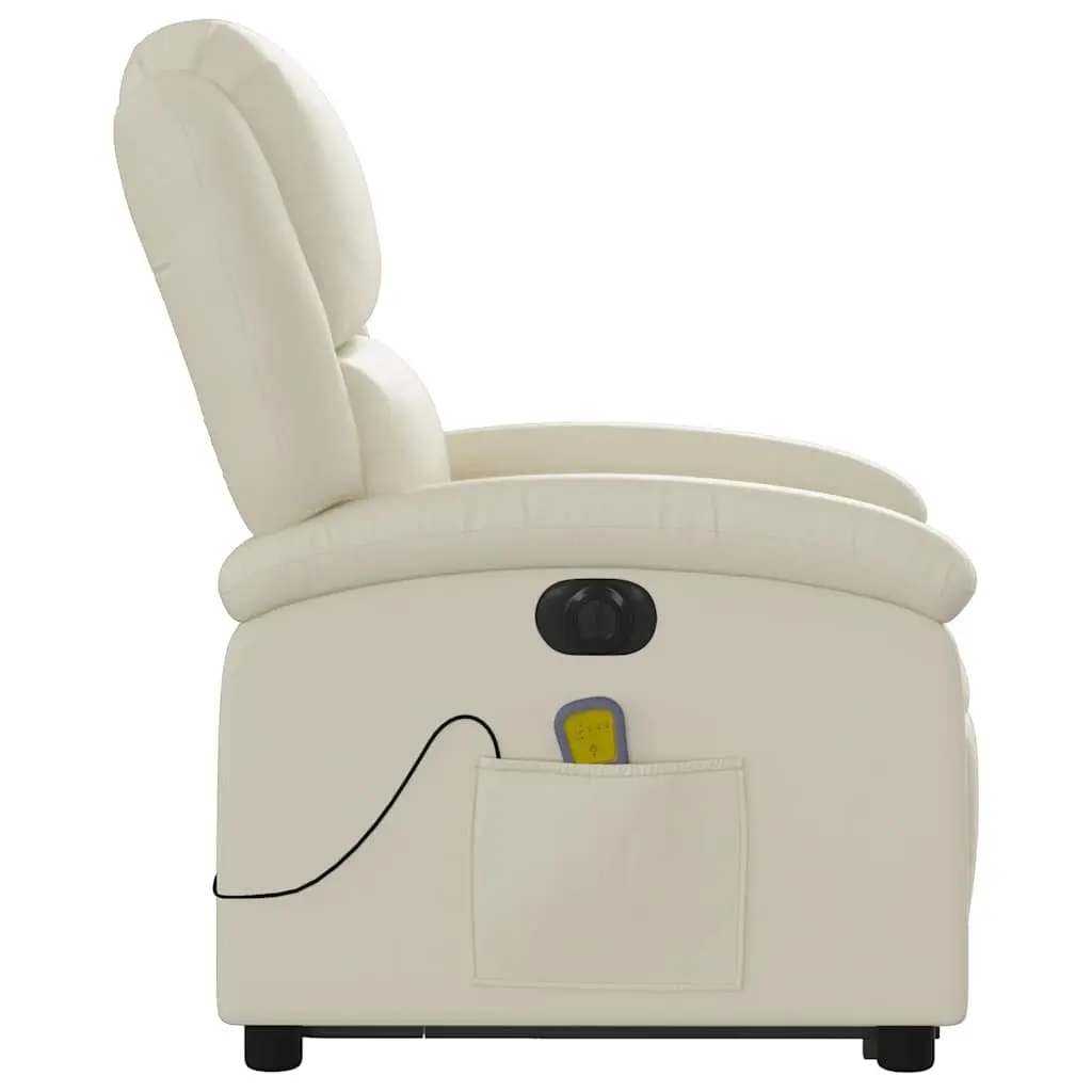 Electric Massage Recliner Chair Faux Leather Cream Power Lift Adjustable Backrest and Footrest
