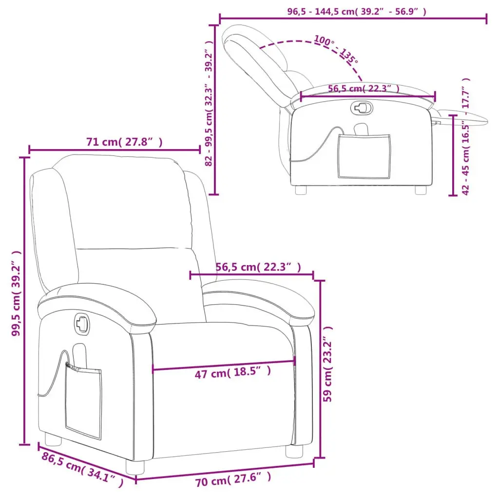 Massage Recliner Chair Cream Leather Manual Recline Vibration 6 Points Armchair