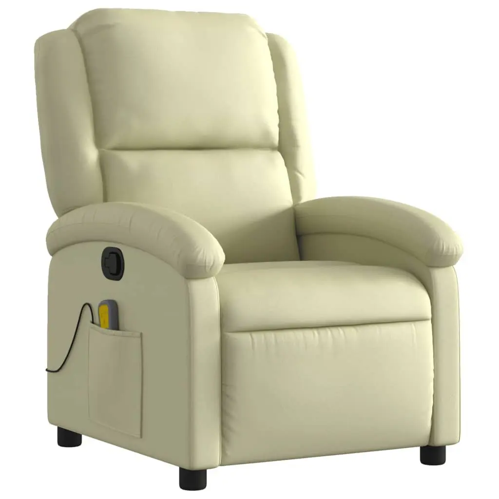 Massage Recliner Chair Cream Leather Manual Recline Vibration 6 Points Armchair