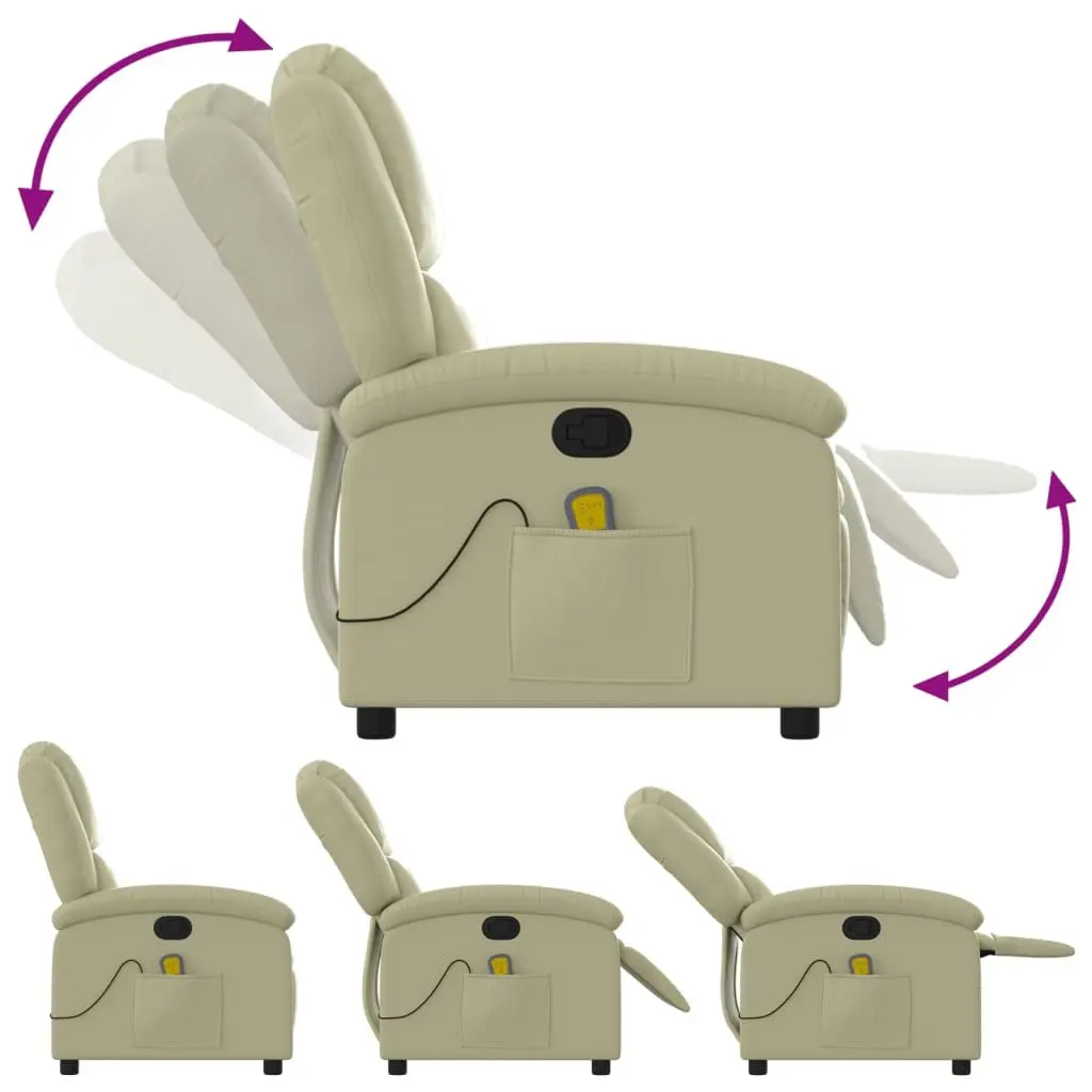 Massage Recliner Chair Cream Leather Manual Recline Vibration 6 Points Armchair