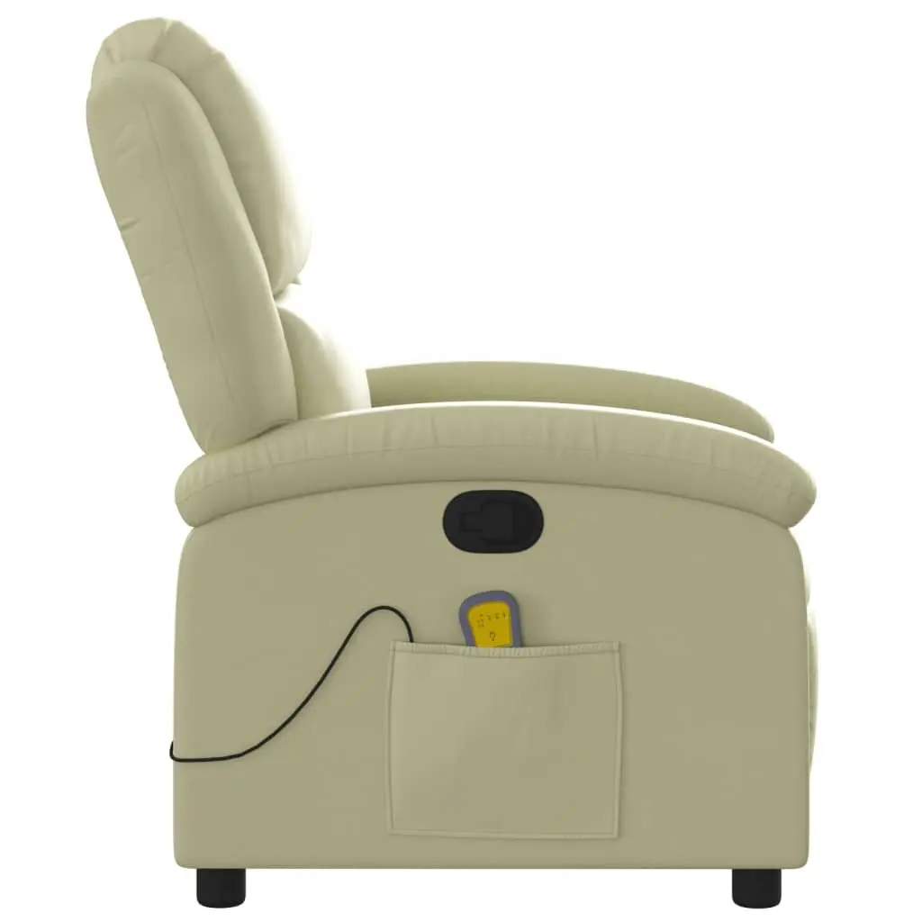 Massage Recliner Chair Cream Leather Manual Recline Vibration 6 Points Armchair