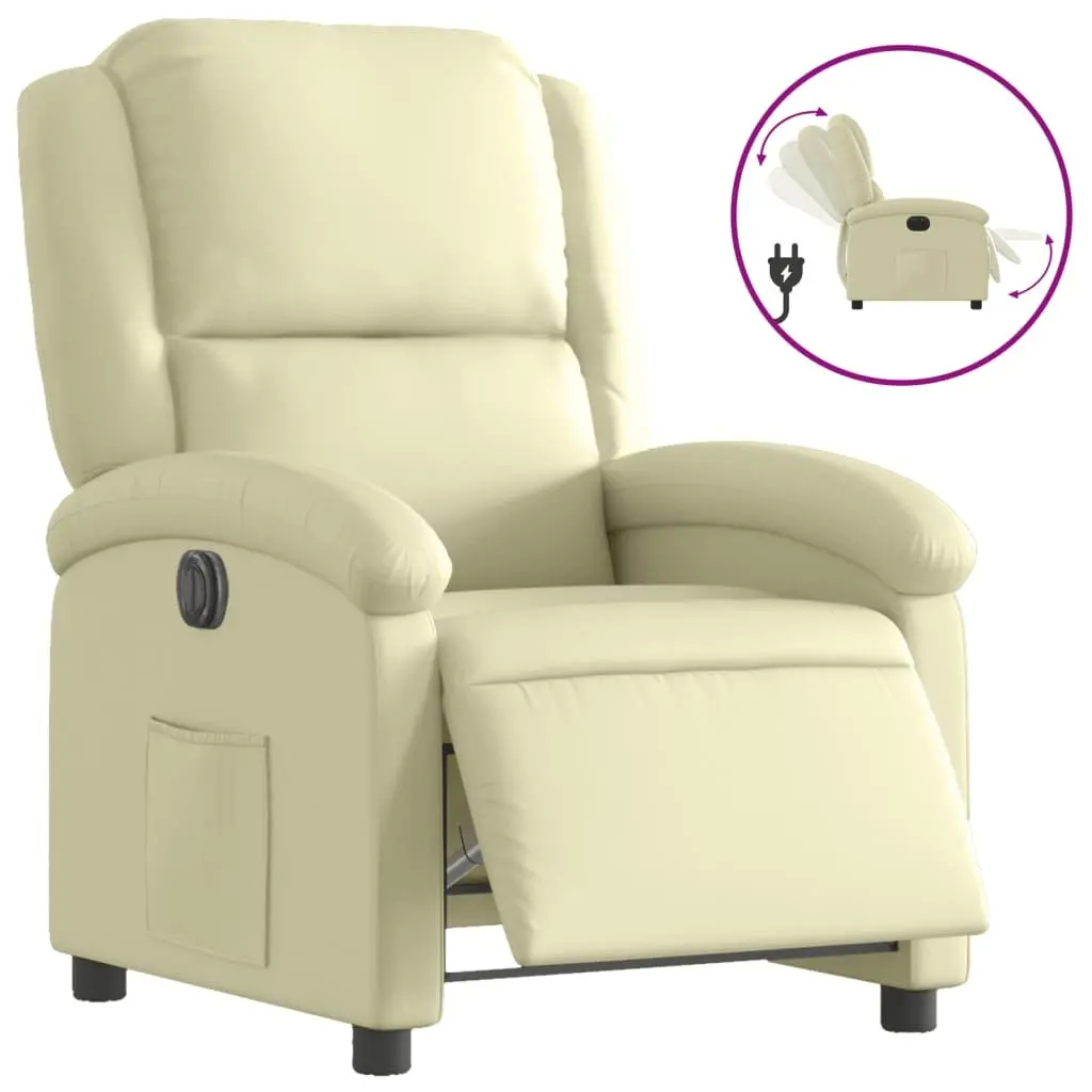Electric Recliner Chair Leather Cream Adjustable Footrest Backrest