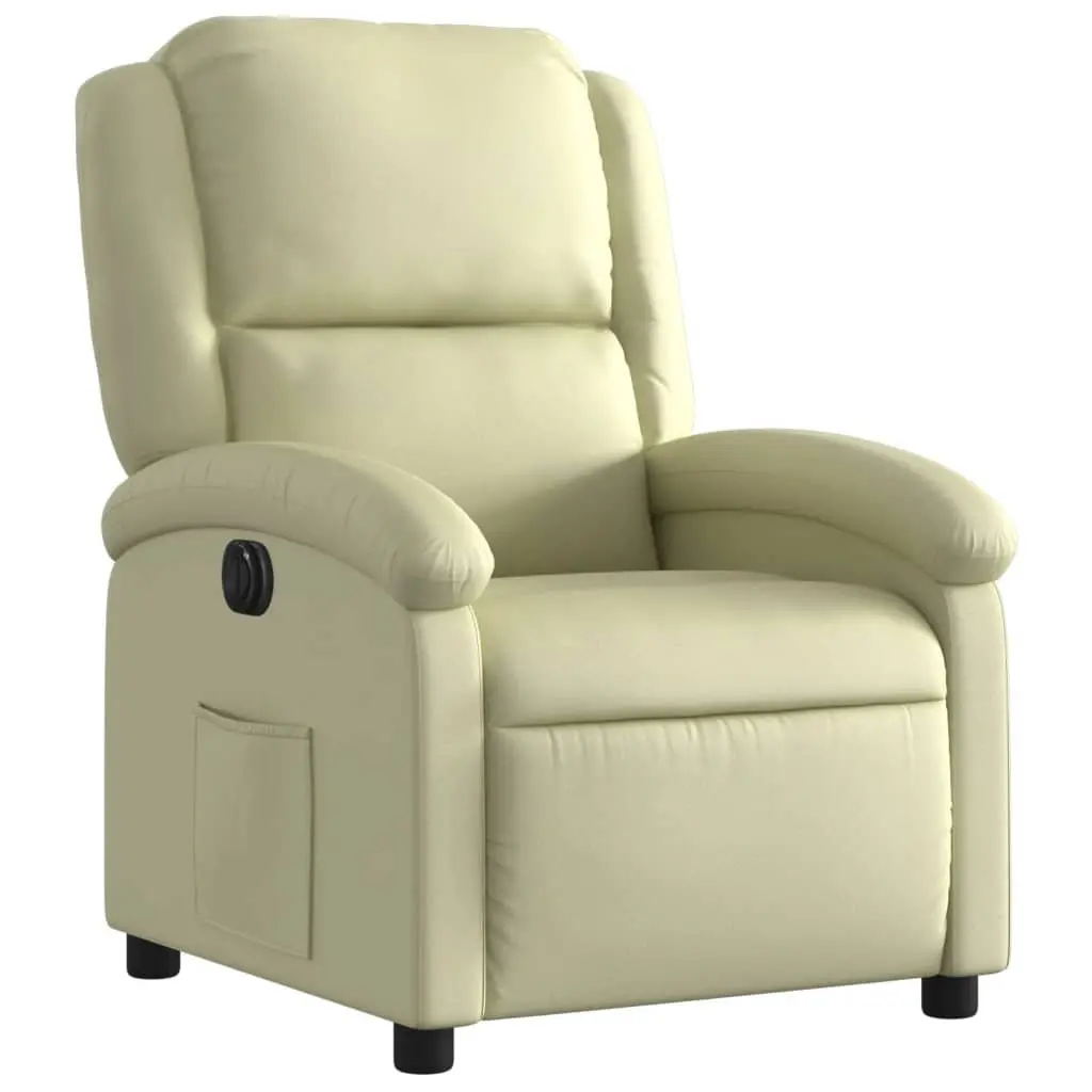 Electric Recliner Chair Leather Cream Adjustable Footrest Backrest