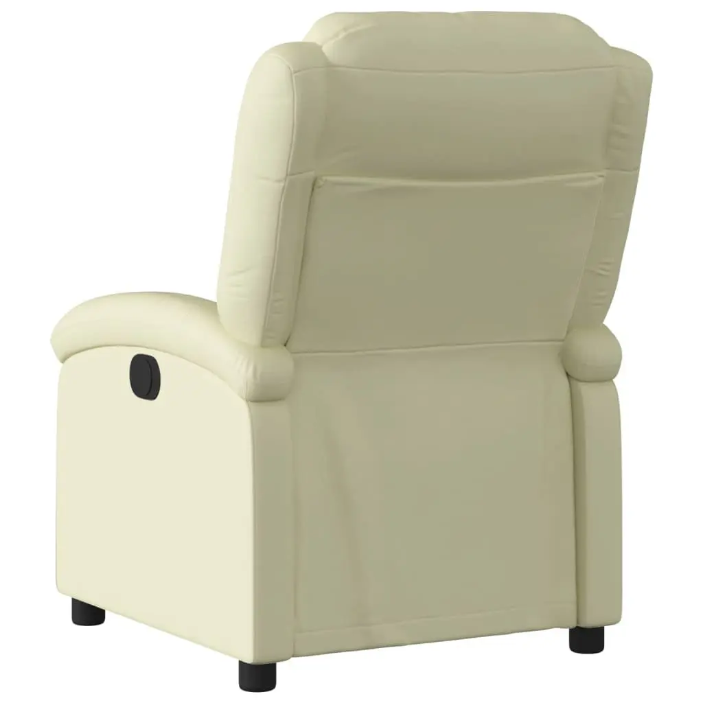 Electric Recliner Chair Leather Cream Adjustable Footrest Backrest