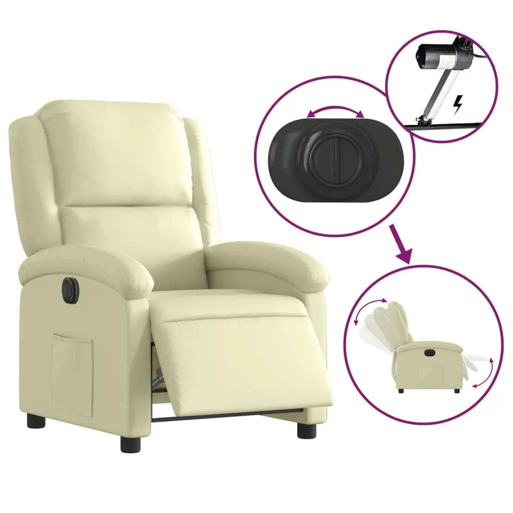 Electric Recliner Chair Leather Cream Adjustable Footrest Backrest