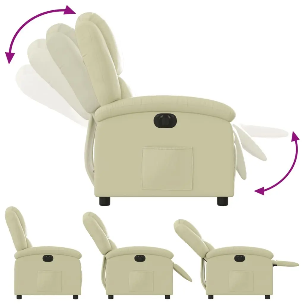 Electric Recliner Chair Leather Cream Adjustable Footrest Backrest