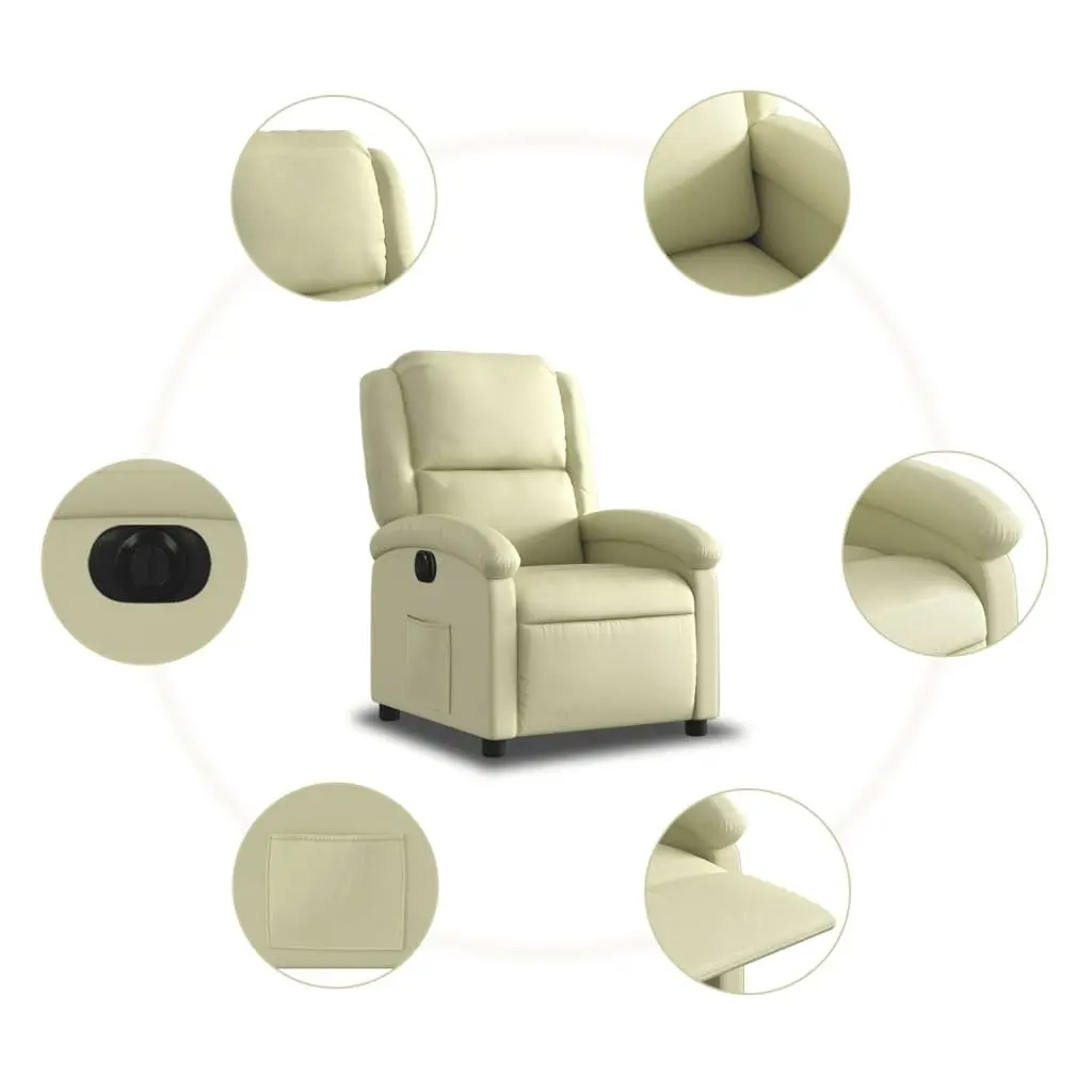 Electric Recliner Chair Leather Cream Adjustable Footrest Backrest