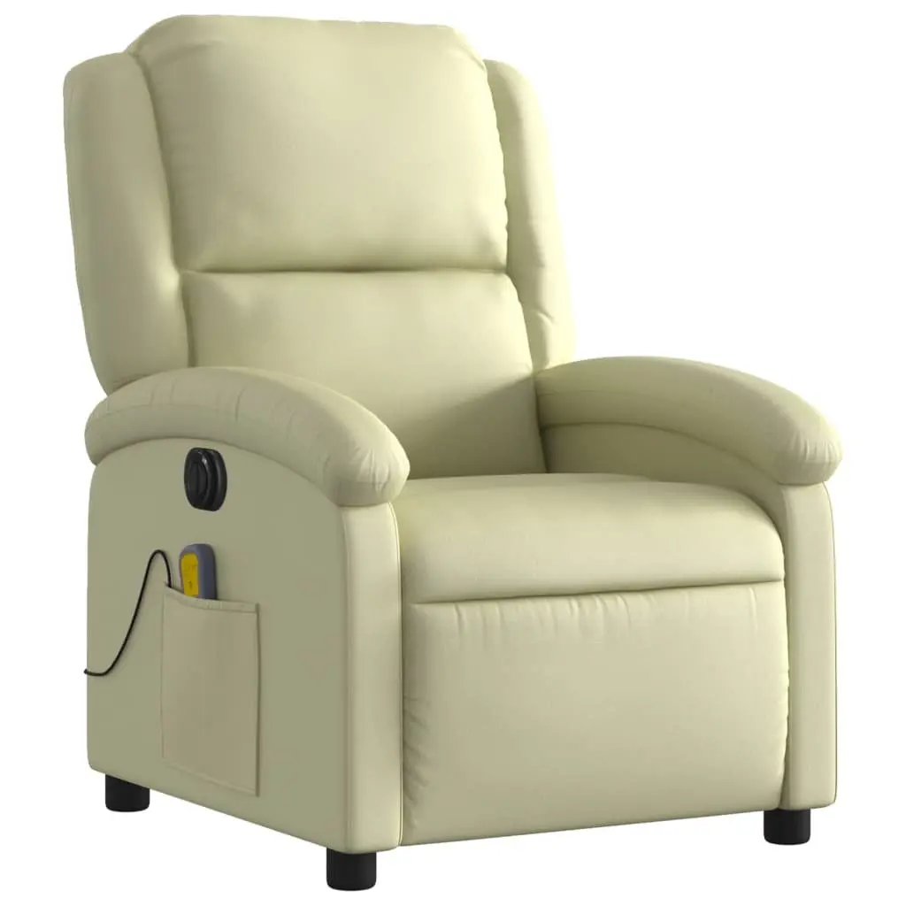 Electric Recliner Chair Cream Real Leather Adjustable Footrest Vibration Massage