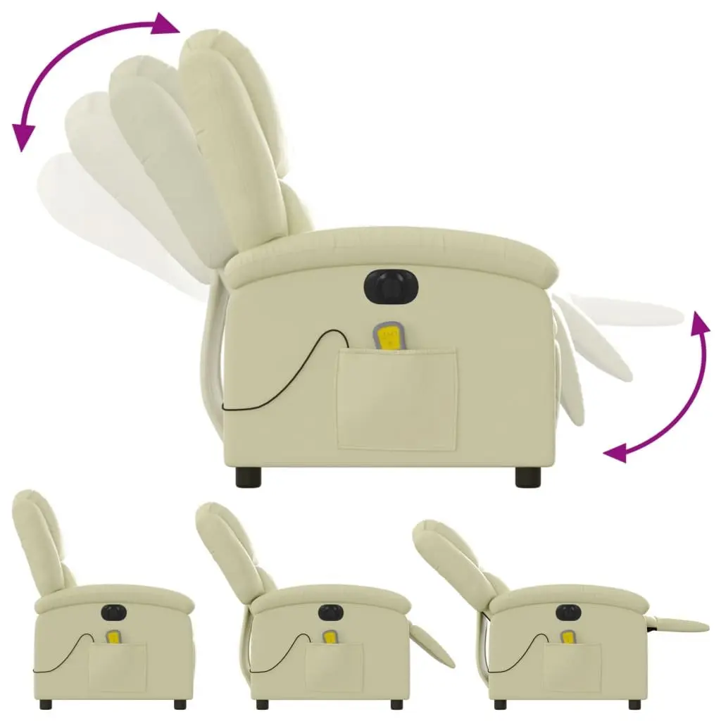 Electric Recliner Chair Cream Real Leather Adjustable Footrest Vibration Massage