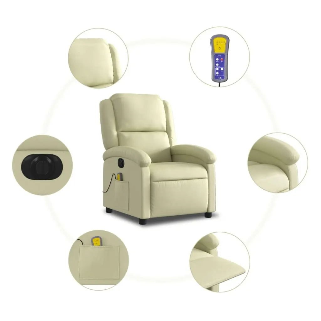 Electric Recliner Chair Cream Real Leather Adjustable Footrest Vibration Massage