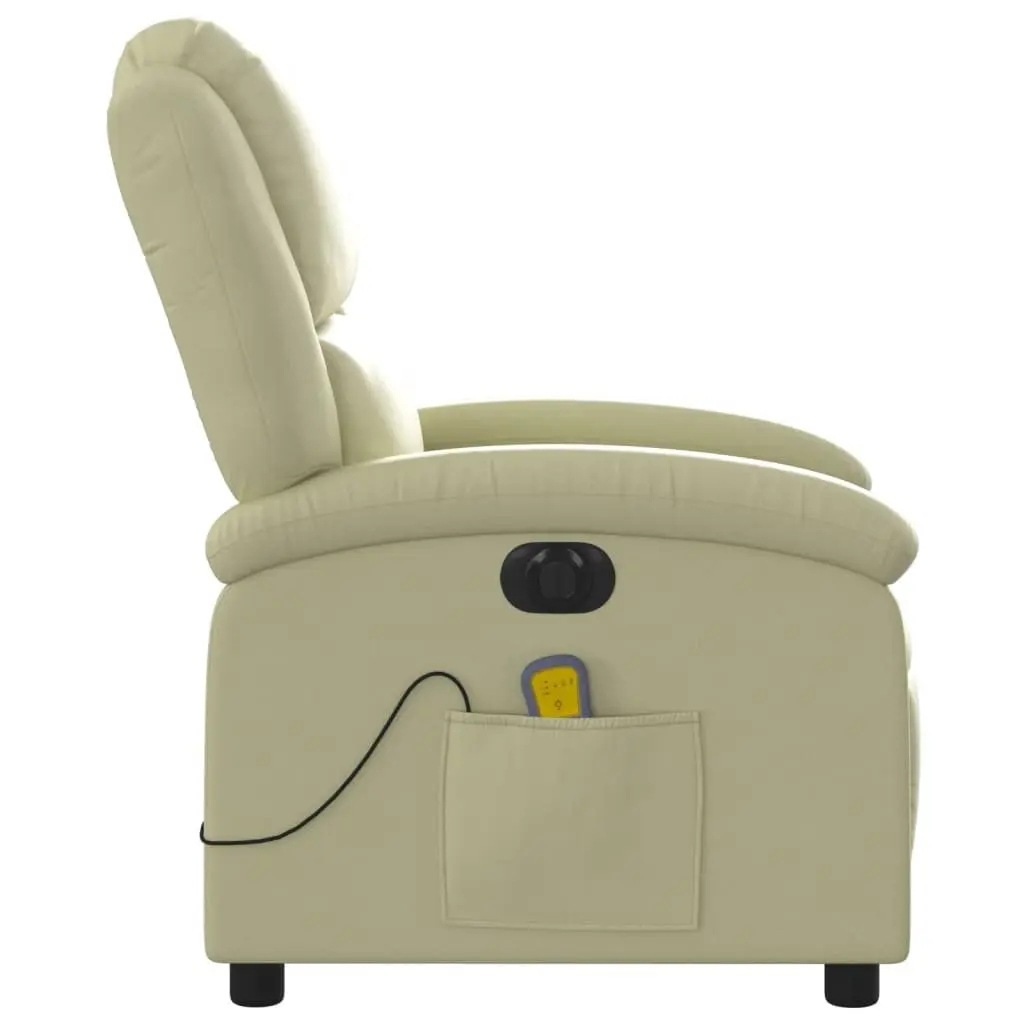 Electric Recliner Chair Cream Real Leather Adjustable Footrest Vibration Massage
