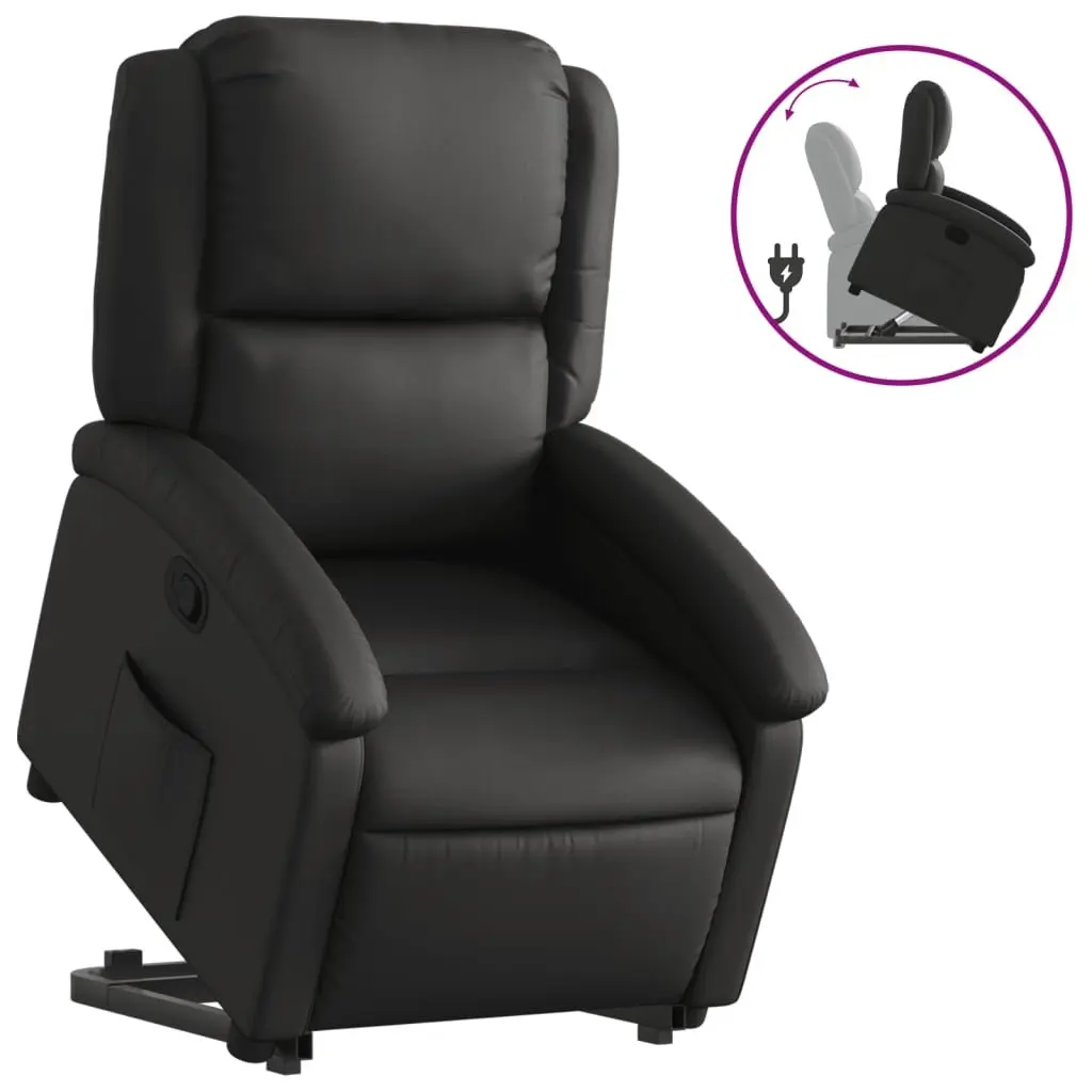 Recliner Chair Power Lift Real Leather Black