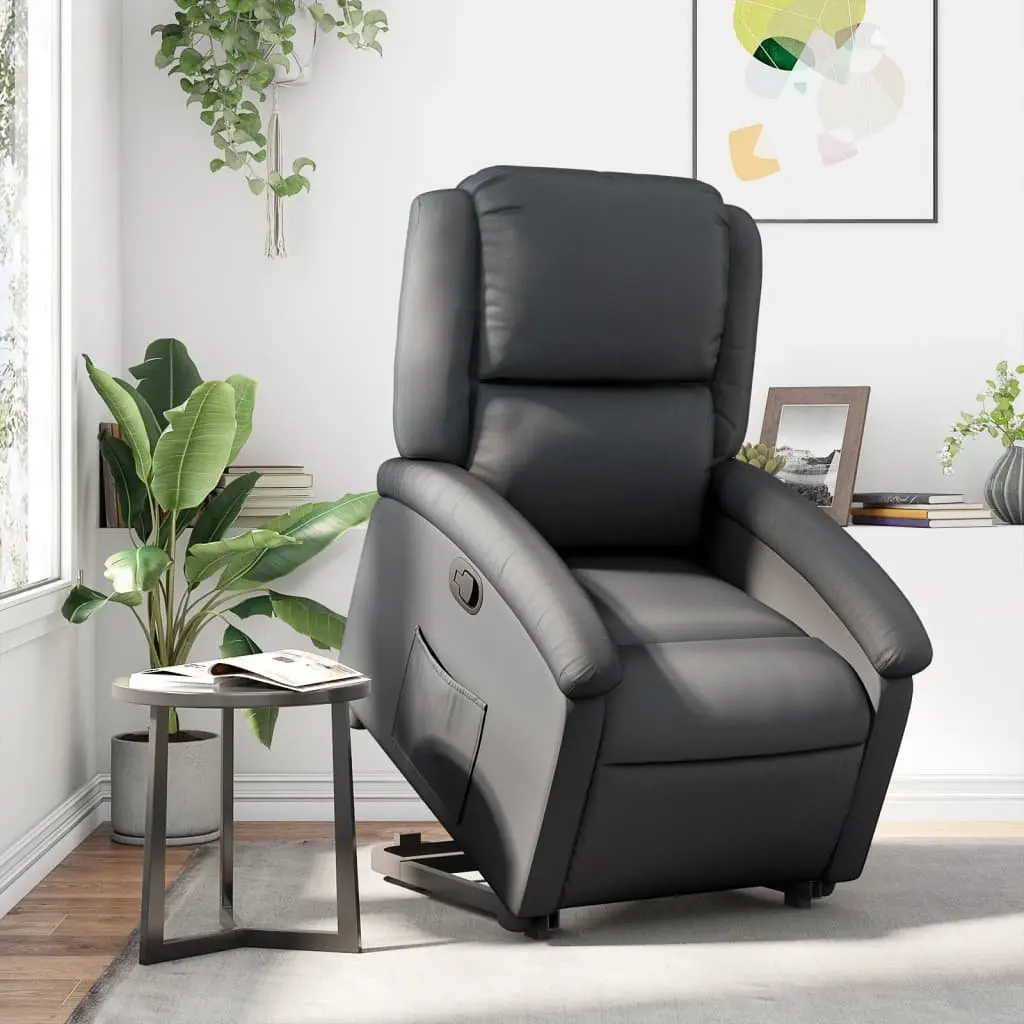 Recliner Chair Power Lift Real Leather Black