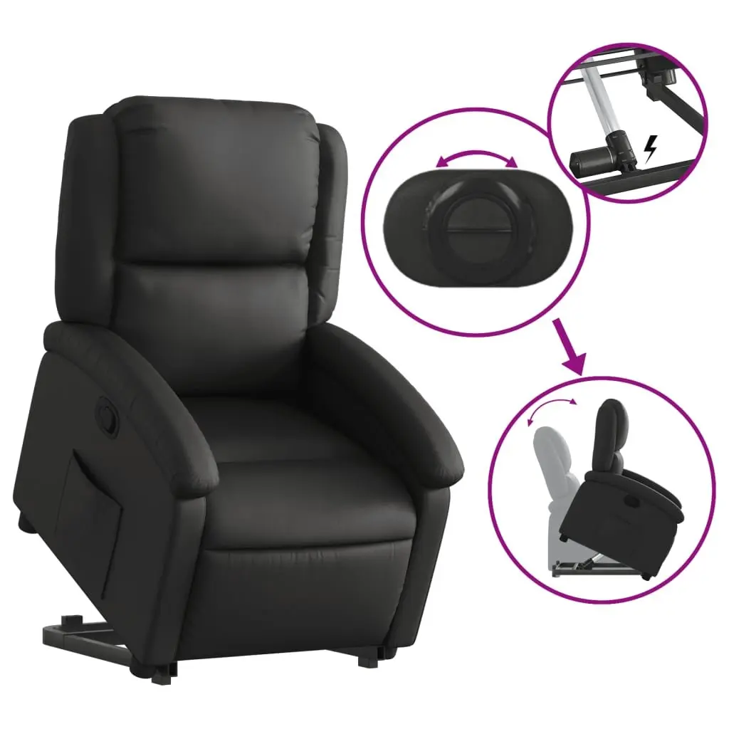 Recliner Chair Power Lift Real Leather Black