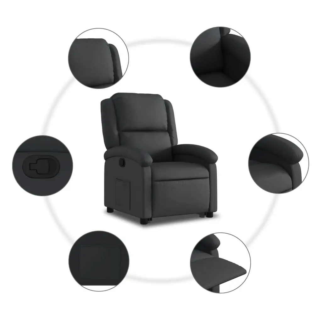 Recliner Chair Power Lift Real Leather Black