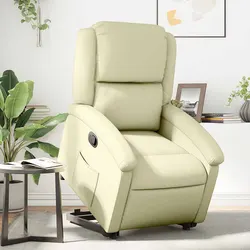 Stand Up Recliner Chair Cream Leather Power Lift Electric Elderly Armchair