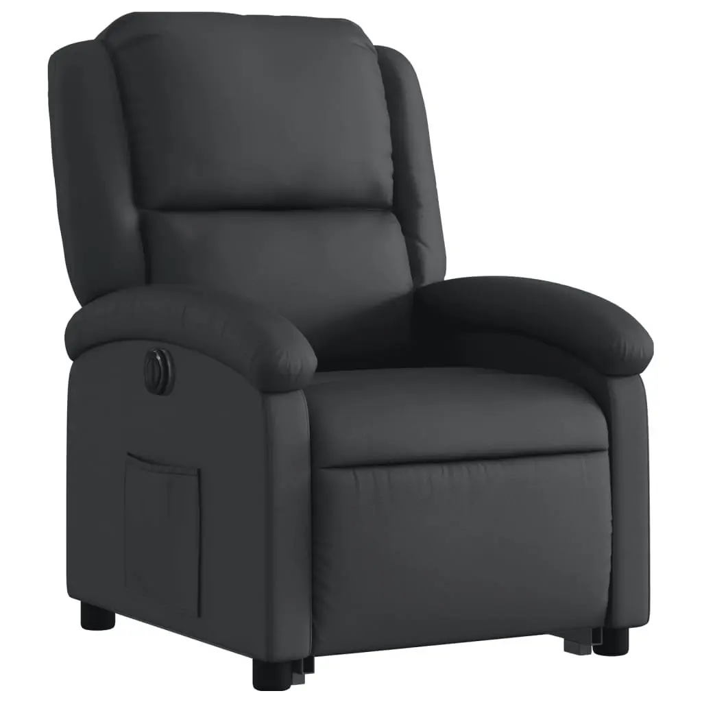 Electric Recliner Chair Power Lift Black Leather Padded Seat Wide Armrests