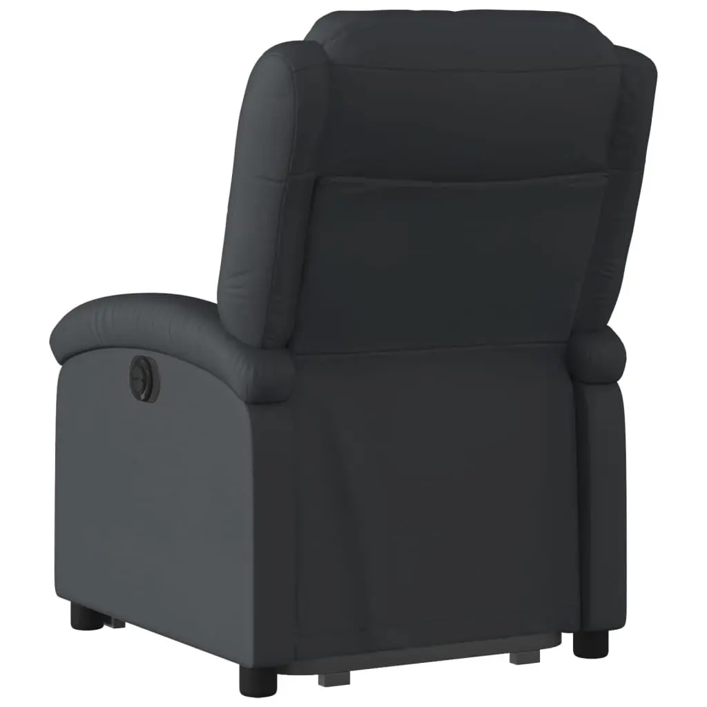Electric Recliner Chair Power Lift Black Leather Padded Seat Wide Armrests