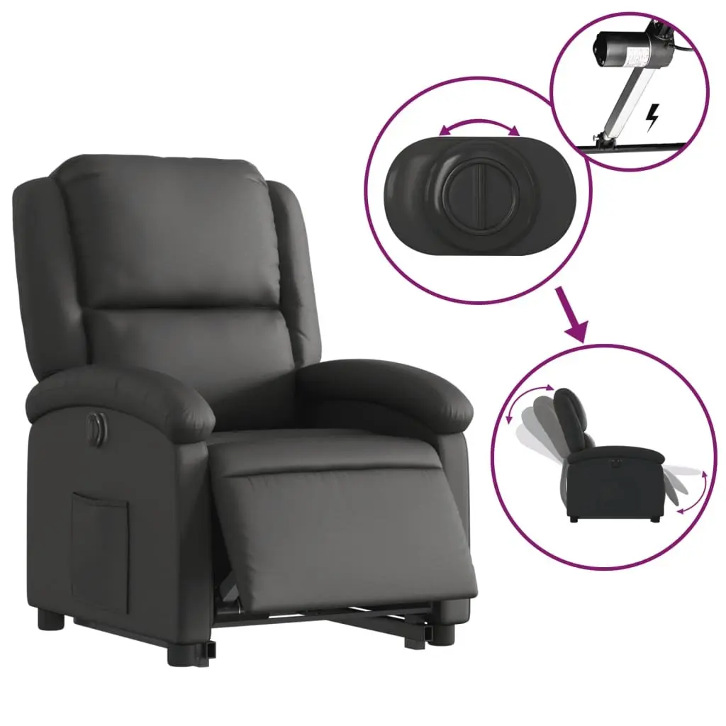 Electric Recliner Chair Power Lift Black Leather Padded Seat Wide Armrests
