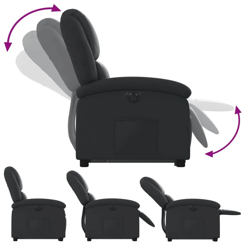 Electric Recliner Chair Power Lift Black Leather Padded Seat Wide Armrests