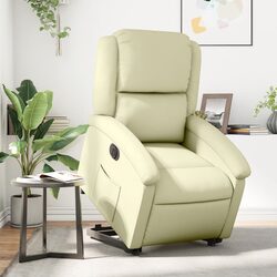 Electric Stand Up Recliner Chair Cream Leather Lift Armchair for Elderly Comfort
