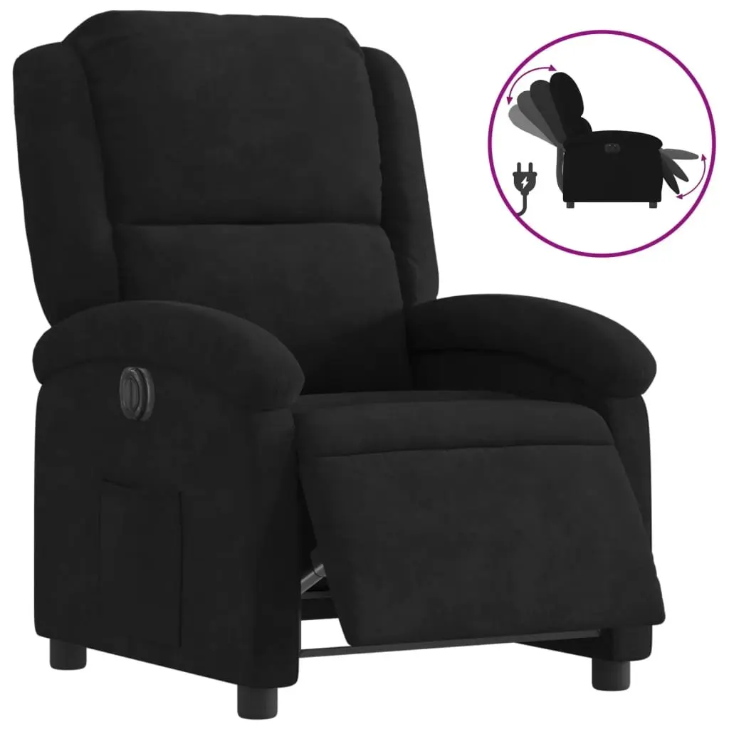 Electric Recliner Chair Velvet Black Armchair Auto Reclining Footrest Backrest