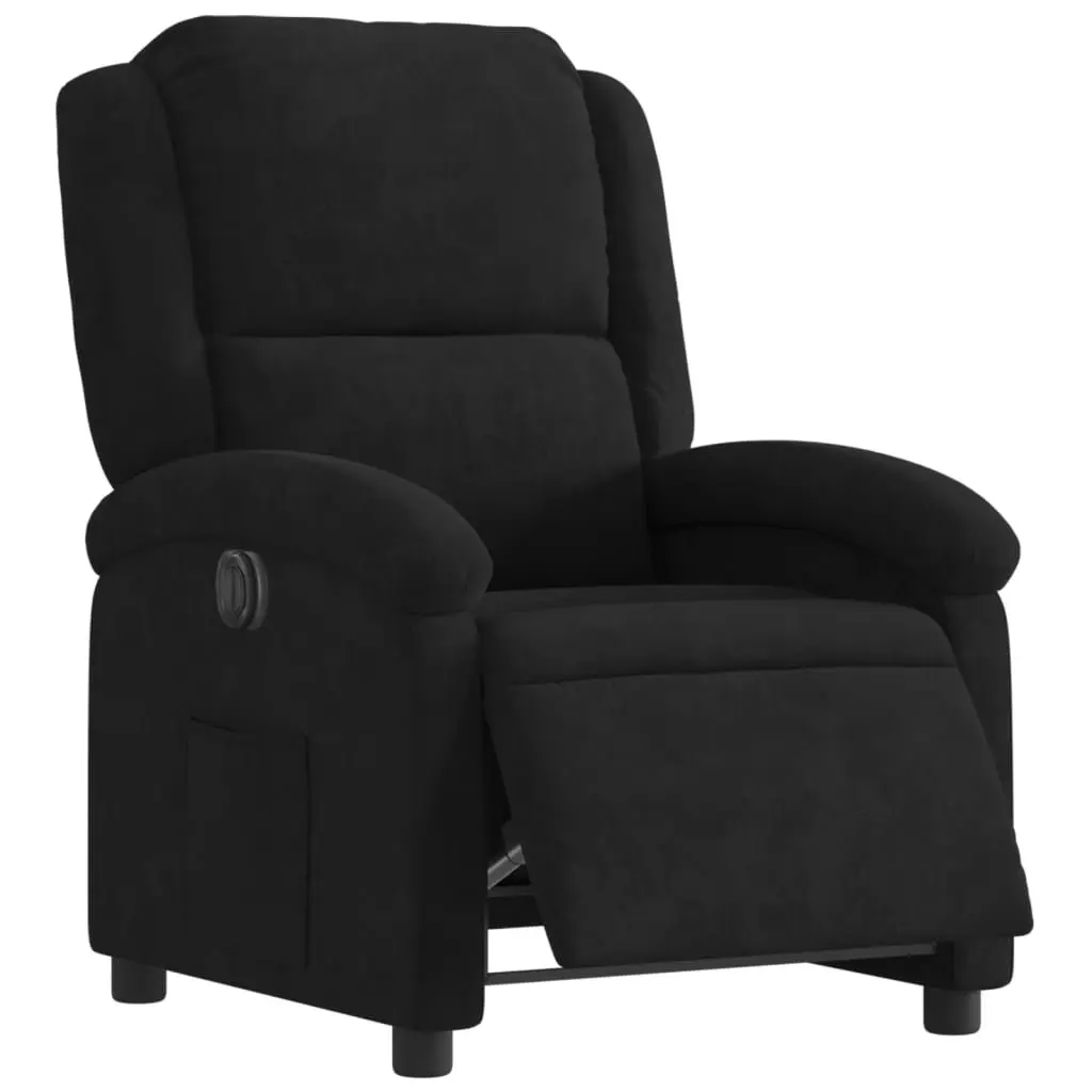 Electric Recliner Chair Velvet Black Armchair Auto Reclining Footrest Backrest