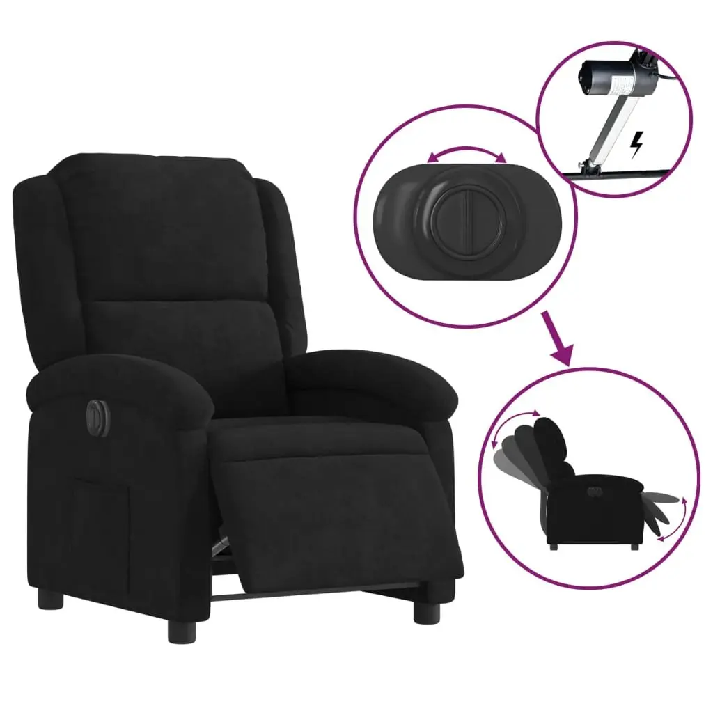 Electric Recliner Chair Velvet Black Armchair Auto Reclining Footrest Backrest