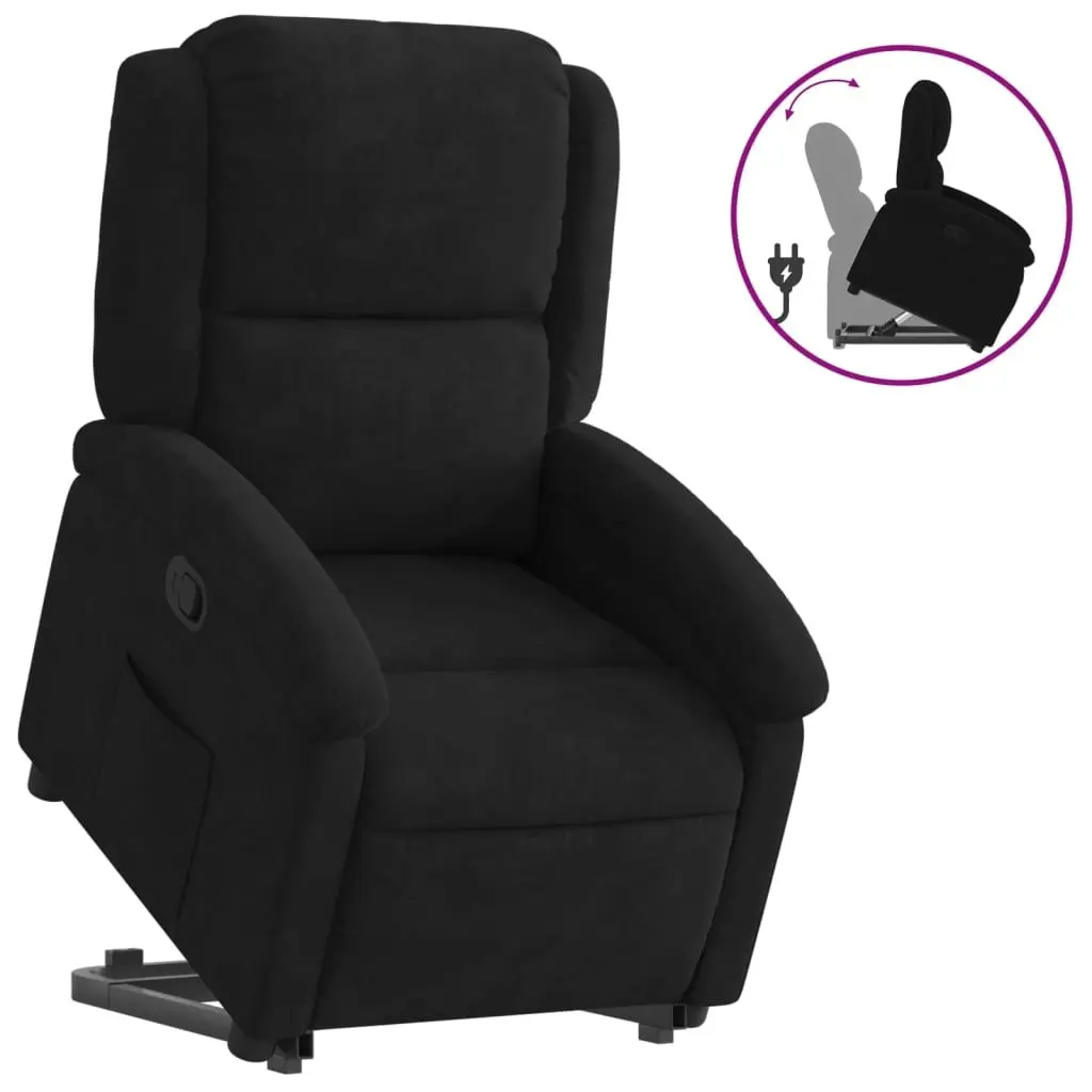 Stand Up Recliner Chair Electric Power Lift Velvet Black