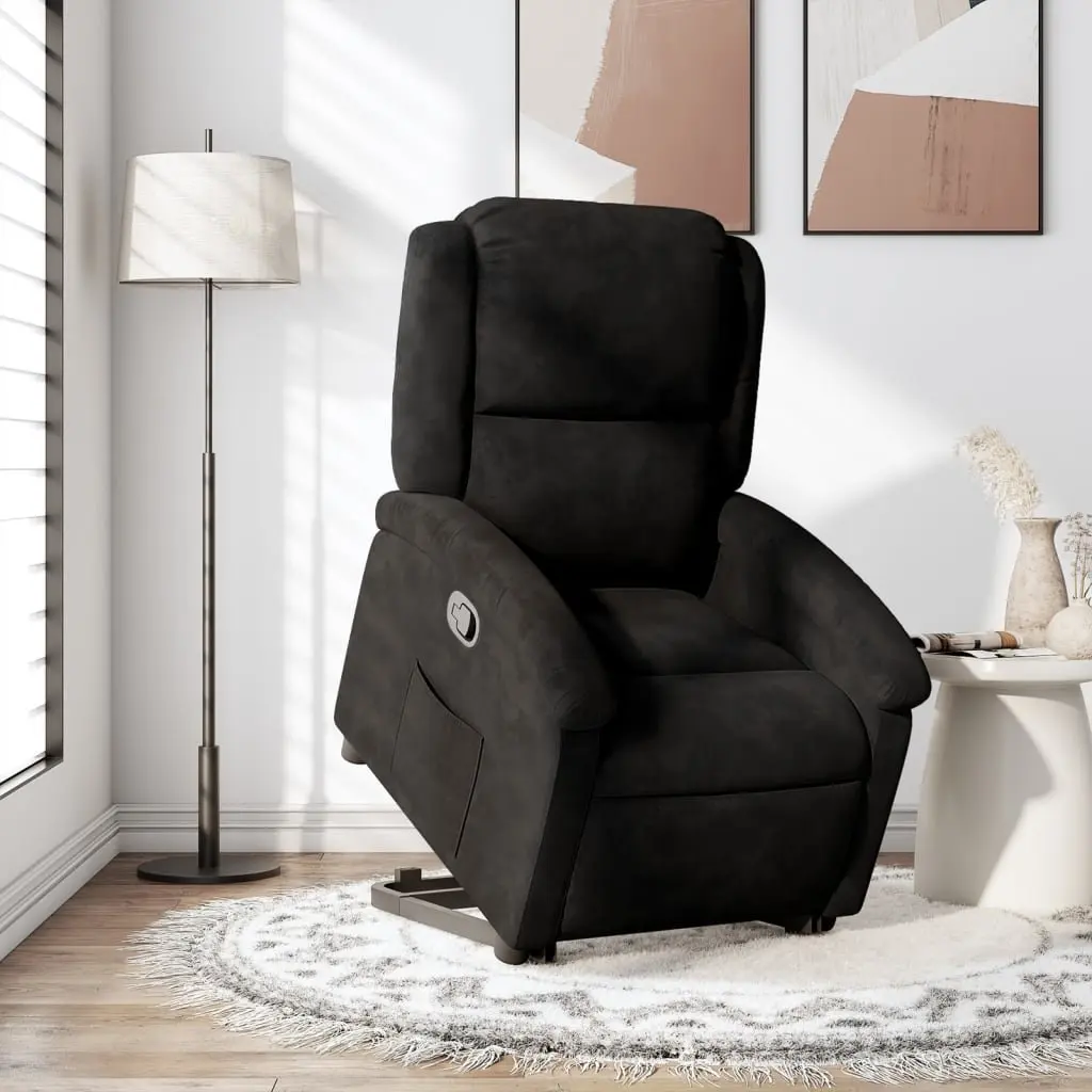 Stand Up Recliner Chair Electric Power Lift Velvet Black