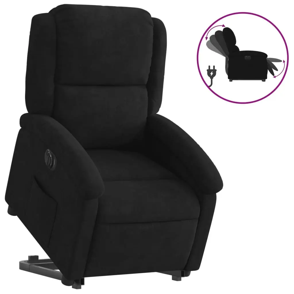 Electric Stand Up Recliner Chair Black Velvet Power Lift Armchair Elderly