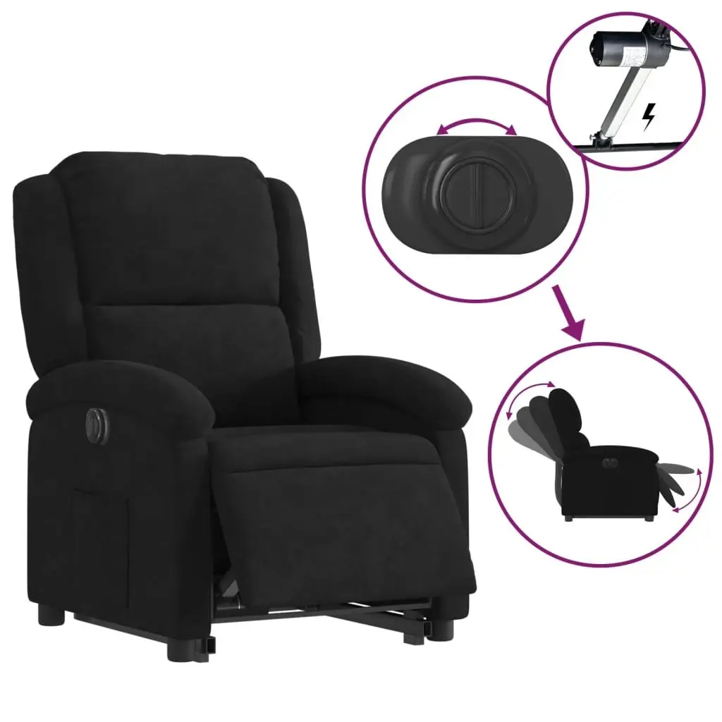 Electric Stand Up Recliner Chair Black Velvet Power Lift Armchair Elderly