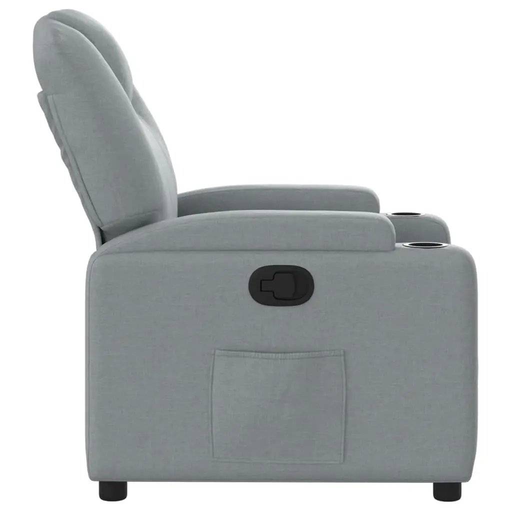 Recliner Chair Fabric Grey Manual Recline Armchair with Cup Holders and Side Pocket