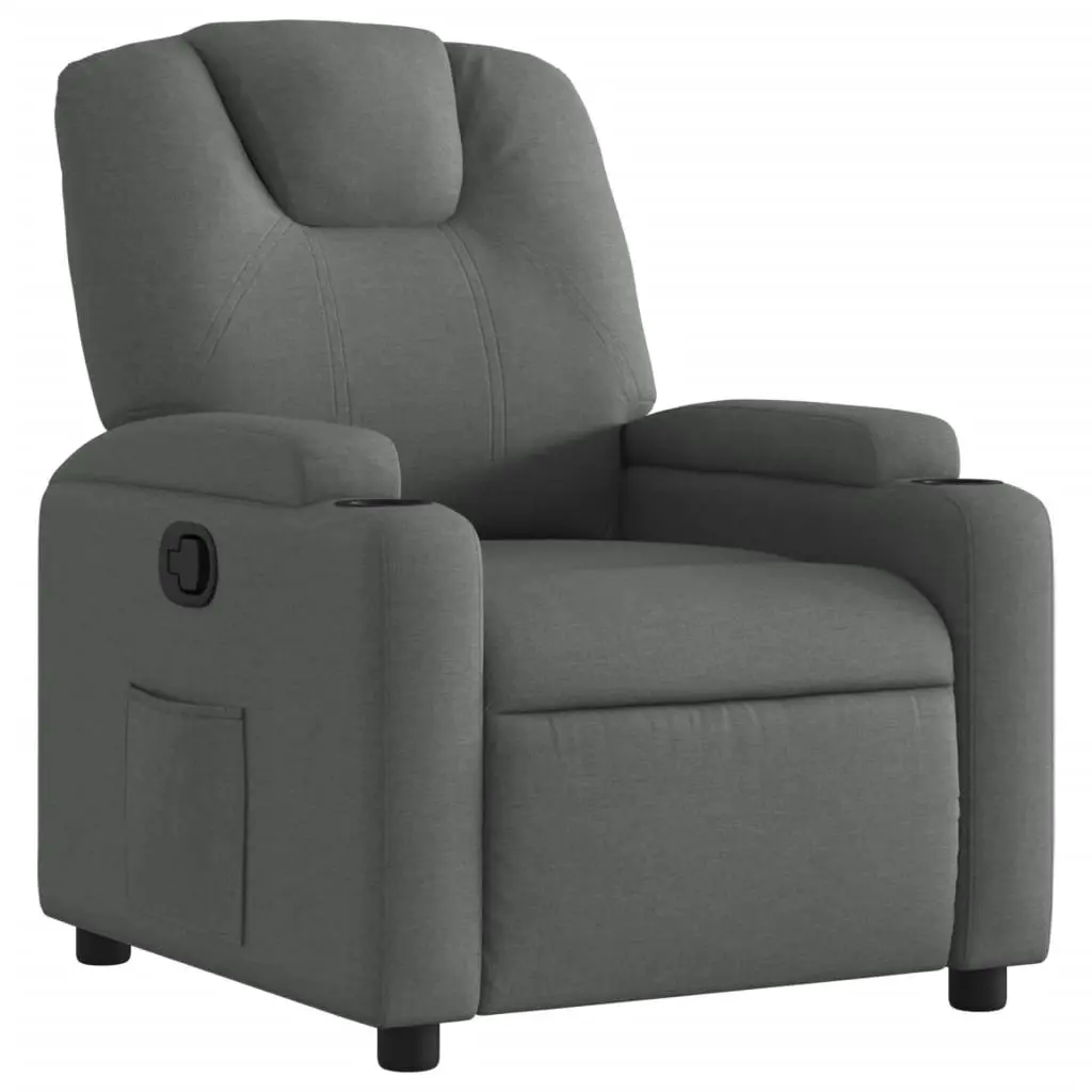 Manual Recliner Chair Adjustable Backrest Grey Fabric with Cup Holders and Side Pocket